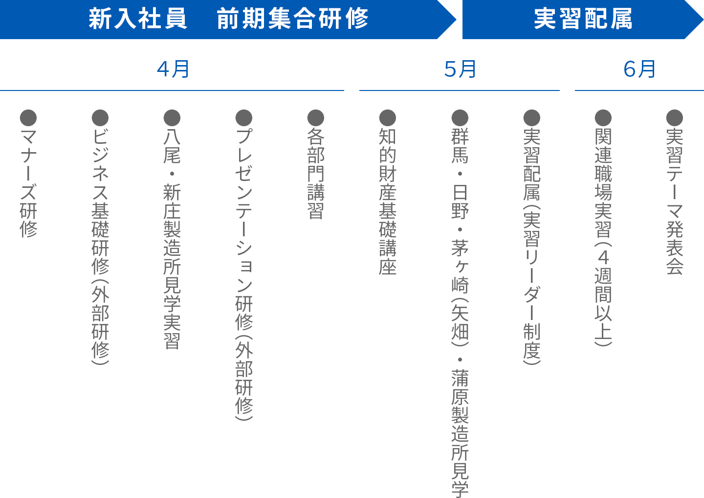 新入社員研修・実習配属の流れ